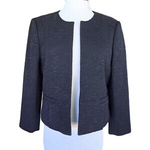 Ann Taylor Navy Blue Textured Crewneck Open Front Jacket Medium Crop Blazer